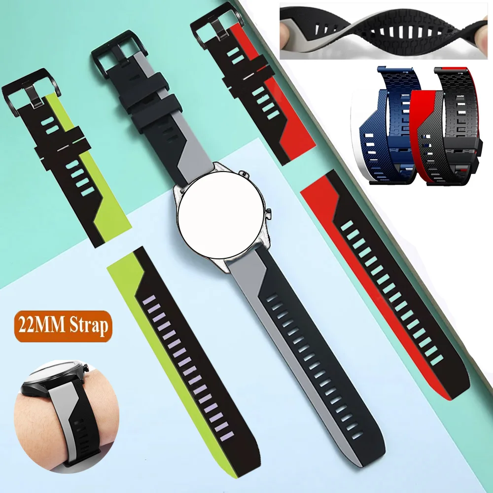 Pulsera de silicona de 22mm de ancho, correa de repuesto para reloj inteligente, accesorio para reloj, correa deportiva suave y transpirable, pulsera de moda