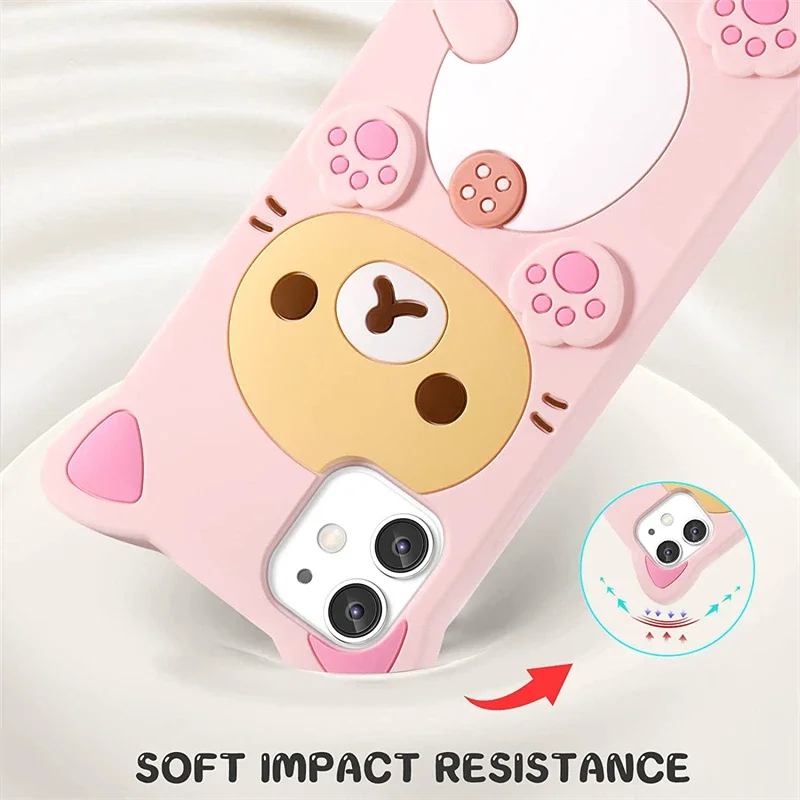 Funda de silicona suave Kawaii con bonito dibujo de oso rosa en 3D para Samsung Galaxy S23 S24 Plus S22 Ultra A53 S24Ultra S23Ultra, funda divertida - imagen 2