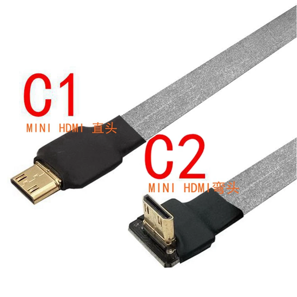 Cable plano FPV Mini HDMI macho a HDTV macho FPC en ángulo hacia arriba para fotografía aérea multicóptero antiinterferencias