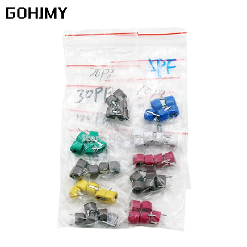 45 Uds condensador recortador Variable Kit surtido JML06 5pf 10pf 20pf 30pf 40pf 50pf 60pf 70pf 120pf paquete de condensadores ajustables - imagen 2