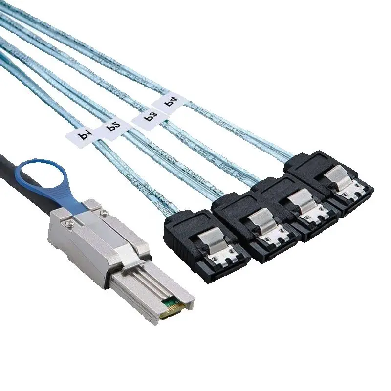 Mini SAS SFF-8088 a 4 SATA Cable de 7 pines con pestillo externo SFF8088 26 pines a 4 SATA divisor de disco duro convertidor de plano posterior