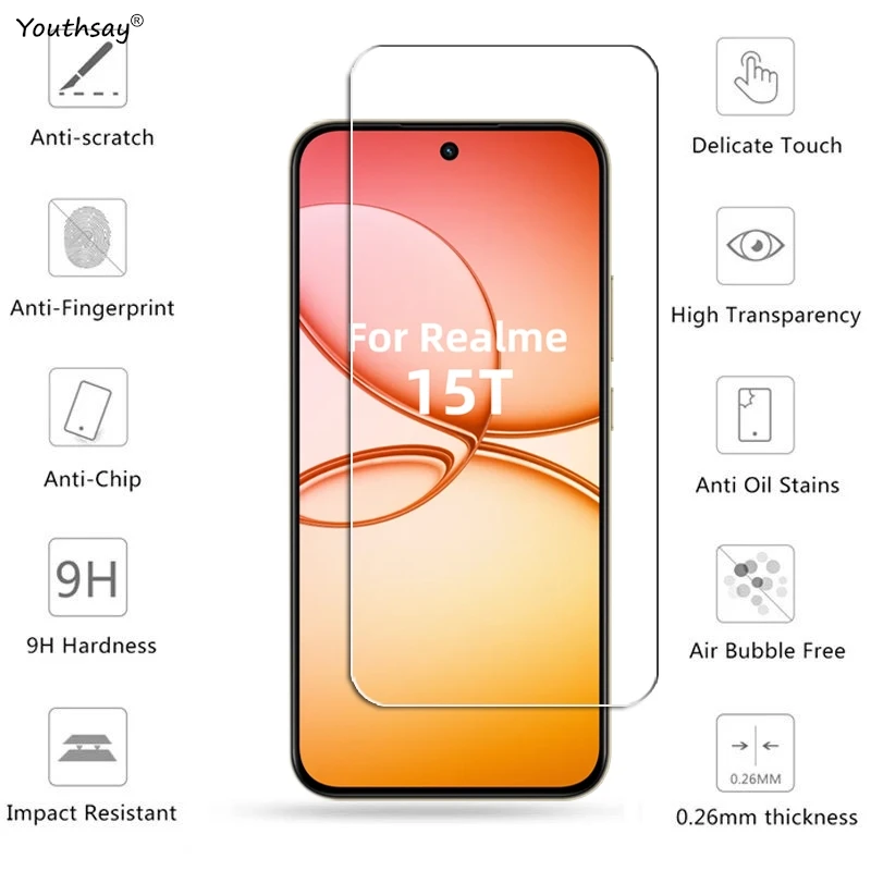 Vidrio Gule completo 6 en 1 para Realme 15T, Protector de pantalla de vidrio templado Realme 15T, película protectora HD para lente de cámara de teléfono Realme 15T - imagen 2