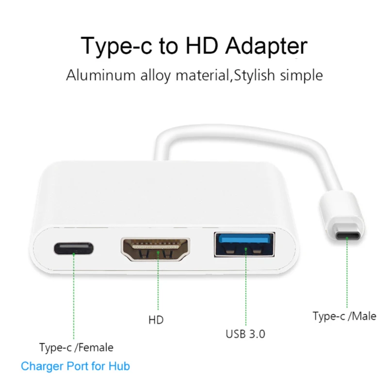 Cable USB HUB tipo C a HDMI, adaptador convertidor 4K tipo C a HD-MI/USB 3,0/tipo-c para PC, portátil, MacBook, Huawei Mate 30 - imagen 3