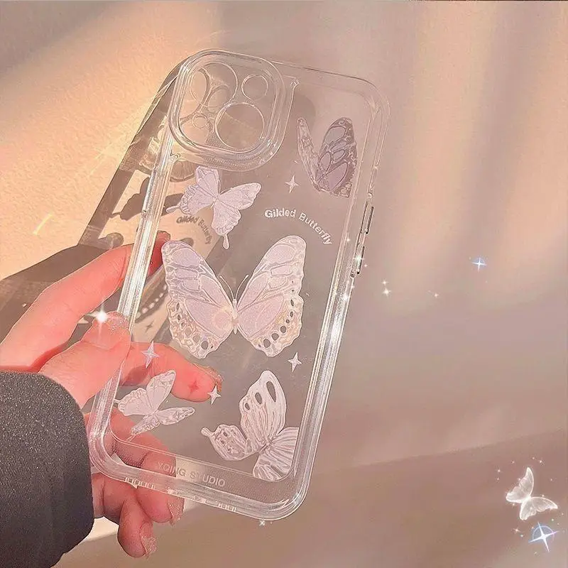 Funda de teléfono con mariposas FlowersTransparent para IPhone 15 Pro Max, 11, 12, 13, 14 Pro Max, 14 Plus, funda de protección suave de TPU - imagen 4