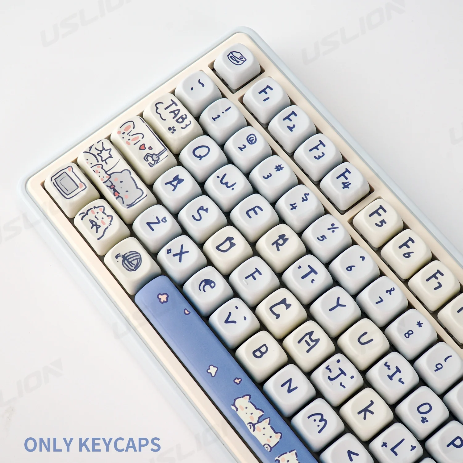 Teclas Meow azules bonitas de 114 teclas, teclas PBT, perfil MOA personalizado para 61/68/84/87/100/104/108, diseño de teclas, teclados mecánicos - imagen 3