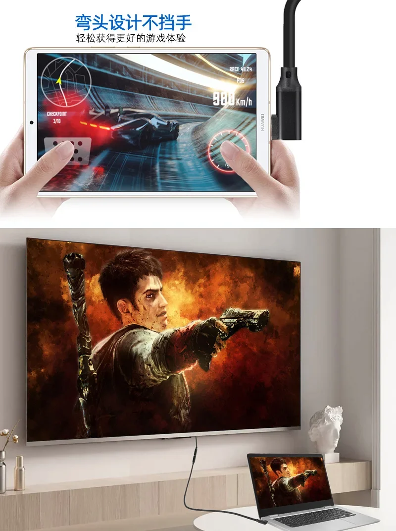 Cable de extensión USB3.1 tipo C de 90 grados 4K 60Hz 10Gbps Cable de extensión de USB-C 5M MacBook Asus HP Laptop 100W PD 5A carga rápida - imagen 3