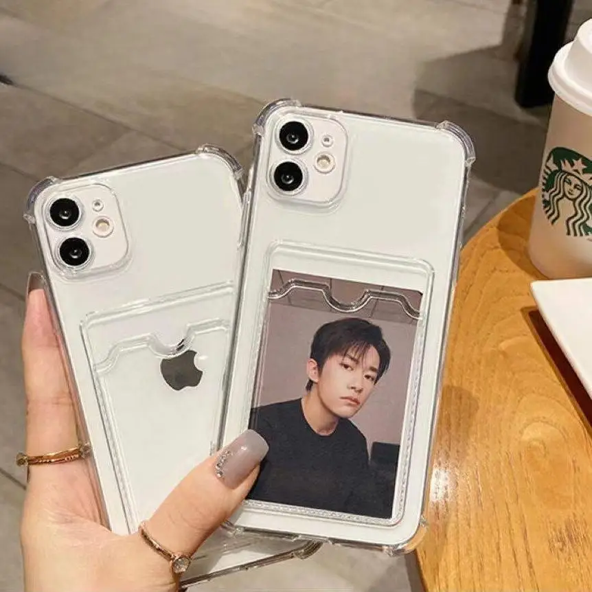 Funda de teléfono con tarjetero para Iphone 15 Pro Max 11 12 13 14 Pro Max 6 6S 7 8 Plus XR XS Max 14Pro, funda trasera transparente de TPU a prueba de golpes