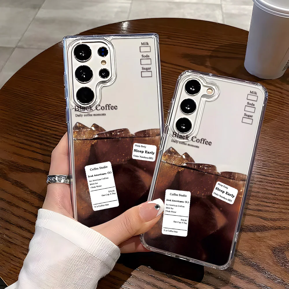 Funda de teléfono pintada con café para Samsung A56 5G A55 A36 A26 A16 A15 A34 A35 A33 A53 A54 A25 A06 A05s A05 A14 A13 Funda suave