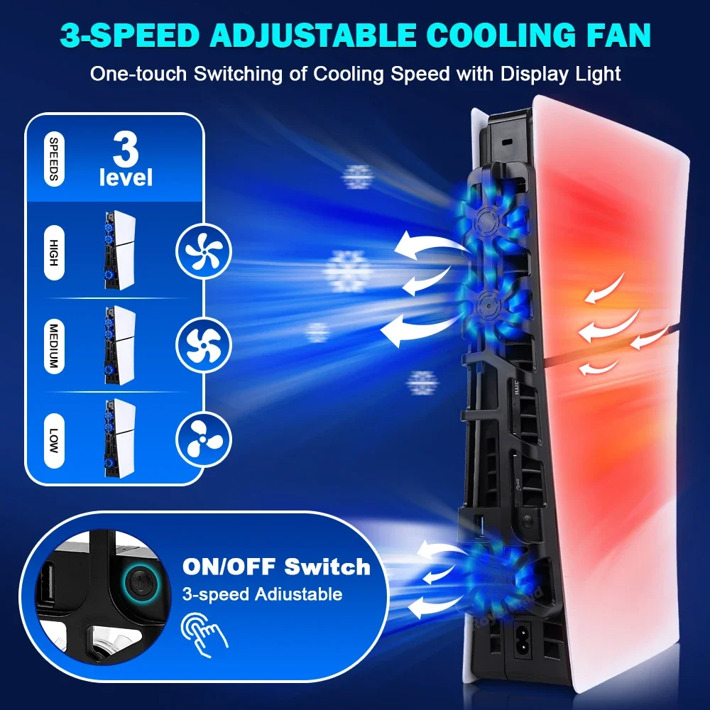 Nuevo para PS5 ventilador de refrigeración delgado con sistema de refrigeración de luz LED ventilador enfriador USB de alta velocidad 1100RPM para accesorios de juego Playstation5 Slim - imagen 3