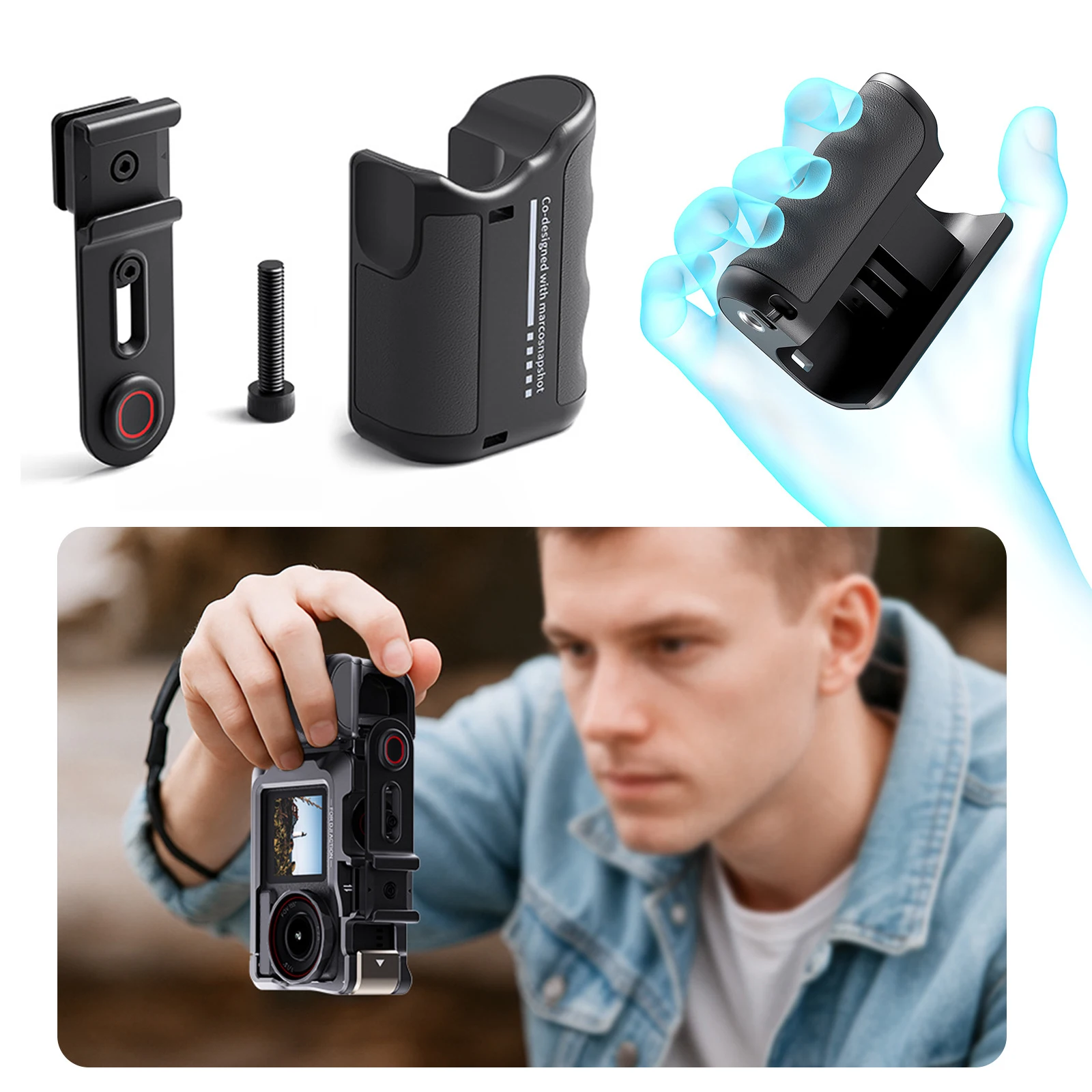 Kit de agarre Xplorer para Insta360 Ace Hero Series, empuñadura de cámara de plástico ABS con botón de obturador para accesorios Insta 360 Ace Pro 2