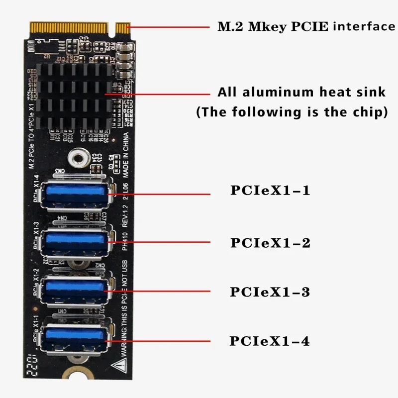 Tarjetas de expansión M.2 M-Key Pcie M.2 a Pci-E X1 Adaptador de expansión de tarjeta gráfica USB3.0 de 4 puertos Adaptador ASM1184E M.2 - imagen 3