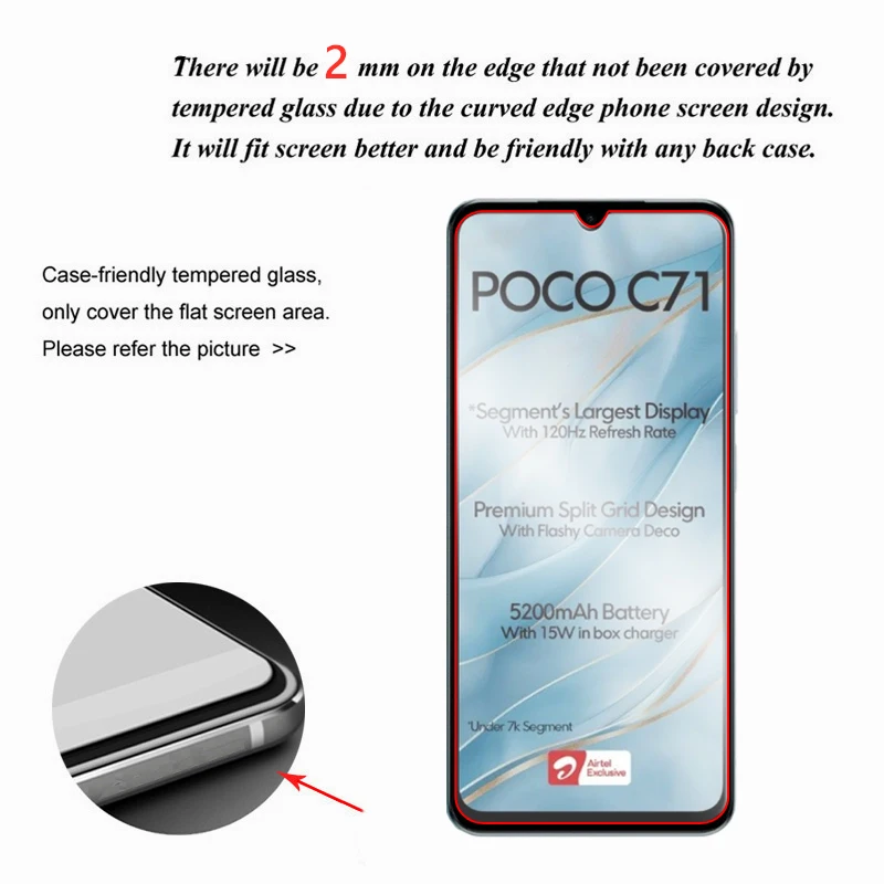 Para Poco C71 vidrio pegamento completo Protector de pantalla transparente para Poco C71 C40 C50 C51 C55 C65 vidrio templado para Poco C71 C65 película de lente - imagen 5