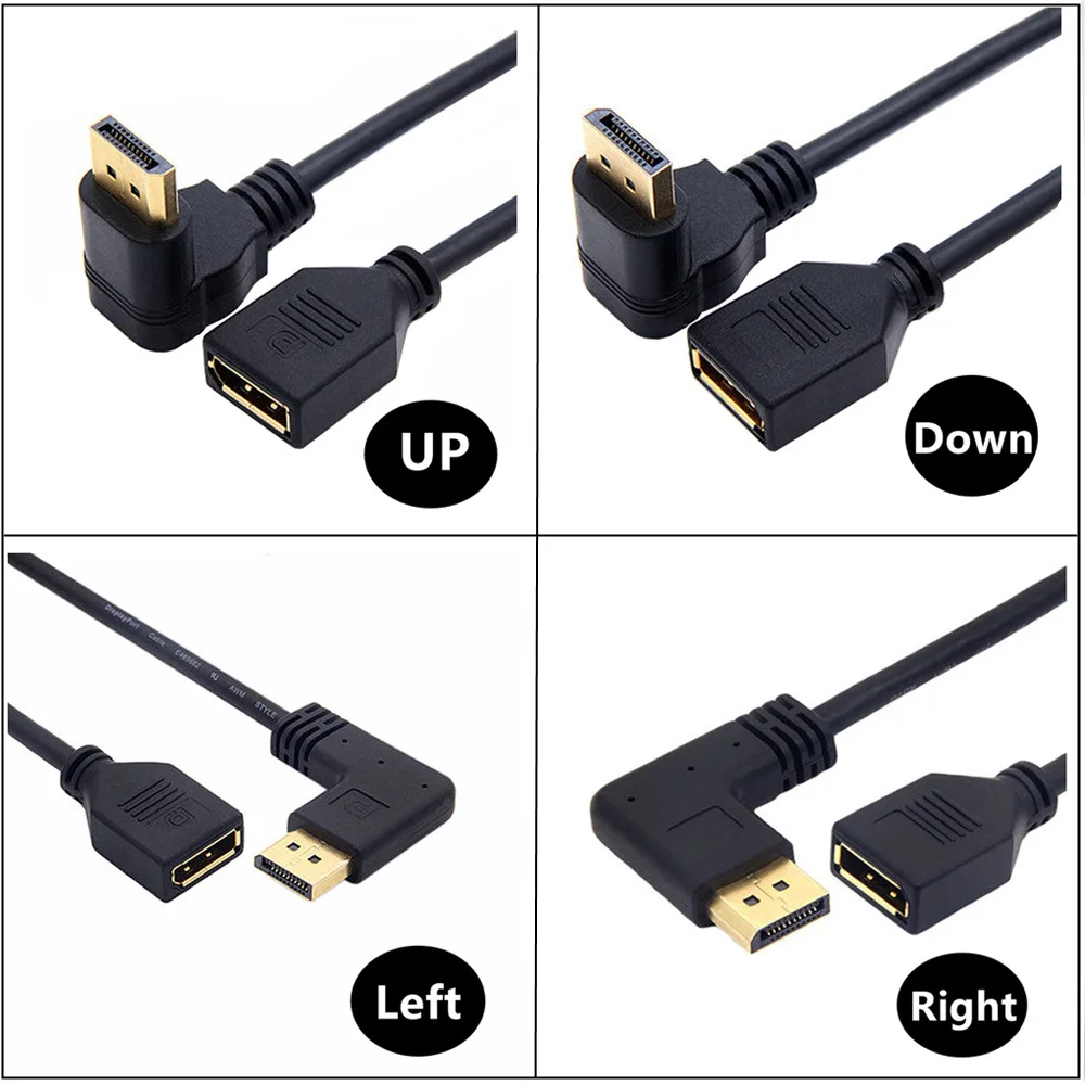 Adaptador de Cable de extensión de montaje en Panel DisplayPort, codo de ángulo de 90 grados, esquina DP 1,2 v, macho a hembra, tornillo de enchufe de Cable 2k @ 144Hz - imagen 3