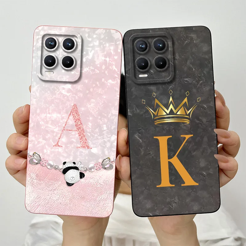 Funda con letras de corona a la moda para OPPO Realme 8 Pro 4G, protección de cámara cuadrada de silicona líquida Realme 8 5G, funda a prueba de golpes