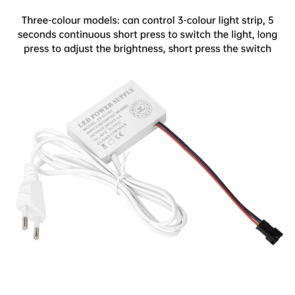 AC 110/220V a DC 12V 1A Módulo de alimentación del controlador LED interruptor táctil de integración LED atenuador interruptor de Control de unidad enchufe de la UE para tira de LED - imagen 5