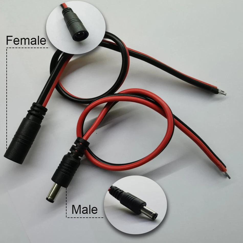 Cable de alimentación macho hembra 18 AWG 5A conector CC 30cm 2 pines 5-24V Cable adaptador de corriente 5,5x2,1mm 2,5mm enchufe para tira de LED de cámara de TV - imagen 2
