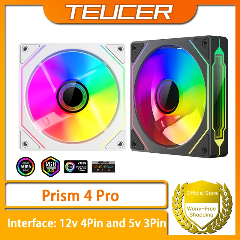 TEUCER PRISM Ventilador para chasis de computadora 12 cm ARGB 5 V 3 pines Ventilador de enfriamiento silencioso Sincronización de luz PWM
