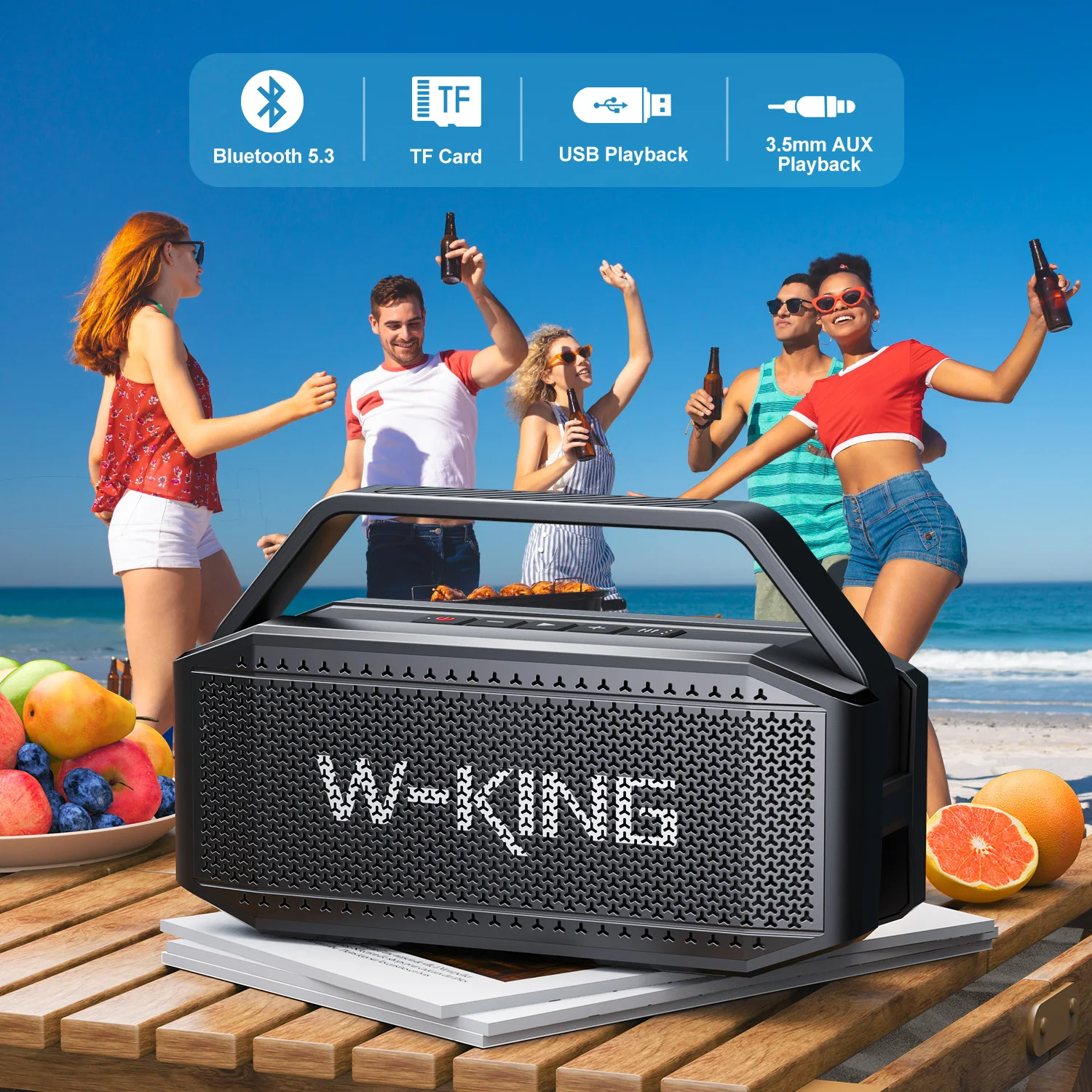 W-KING Altavoz Bluetooth de graves profundos de 100W pico 60W RMS, altavoces Bluetooth portátiles impermeables IPX6 inalámbricos con subwoofer - imagen 5