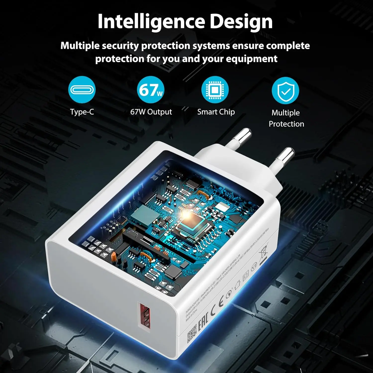 6A Ultra Fast Charging 67W EU Wall Charger for Xiaomi 11 12 13T 14 Redmi Note 10 11T 12 13 Pro POCO F4 F5 X4 X5 Type C USB Cable - imagen 3