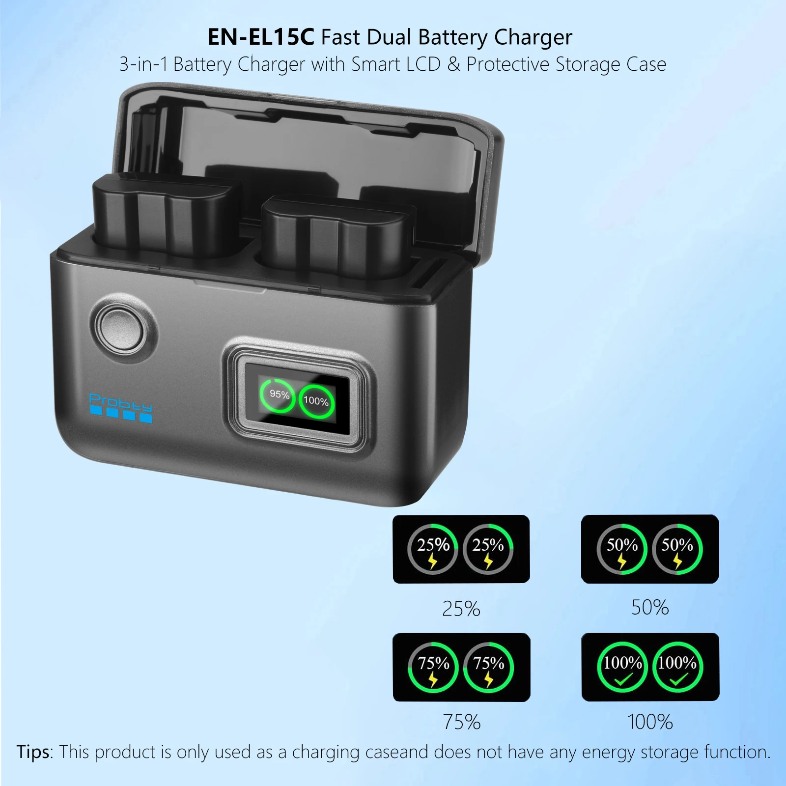 Batería de EN-EL15C de 2800mAh y cargador rápido de 2 ranuras de 15W para Nikon Z8 ZR Z7II ZF Z6III Z7 Z6II Z6 D850 D810A D7500 D750 D7200, D7100 - imagen 3