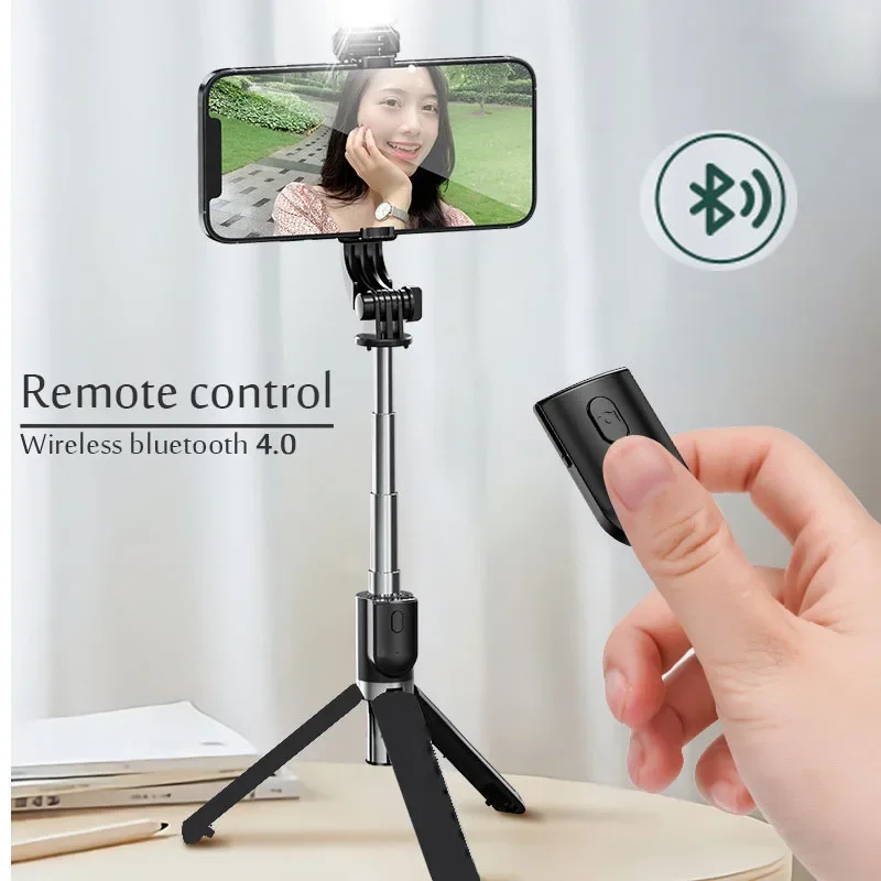 Palo de Selfie portátil con Bluetooth, trípode retráctil multifuncional para teléfono de 70CM con luz para Selfie, obturador remoto inalámbrico - imagen 4
