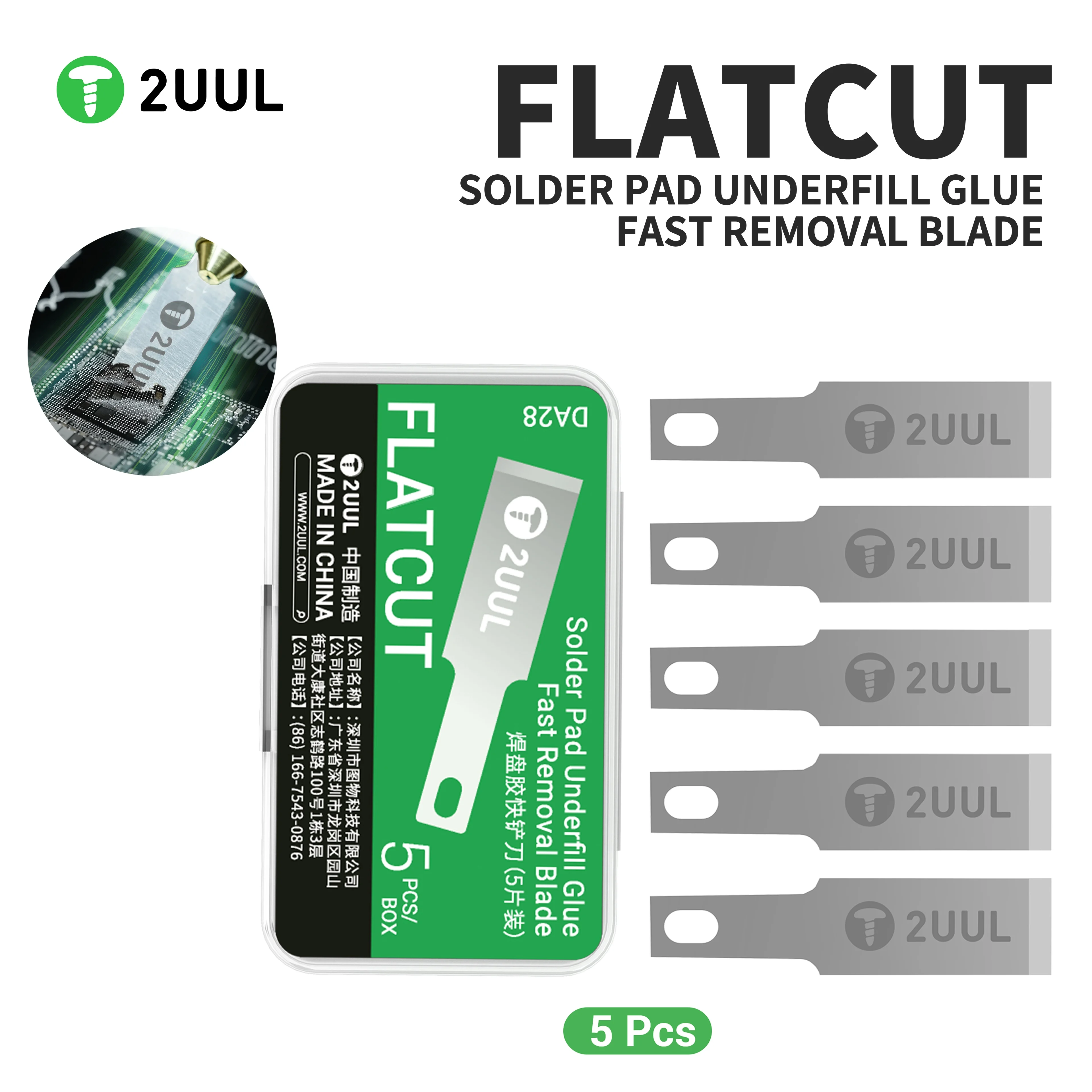 Raspador de almohadilla de soldadura 2UUL FLATCUT DA28, 5 uds., para reparación de teléfonos móviles, placa base, almohadilla de soldadura IC, Chip, herramienta de núcleo raspador de eliminación de pegamento - imagen 2