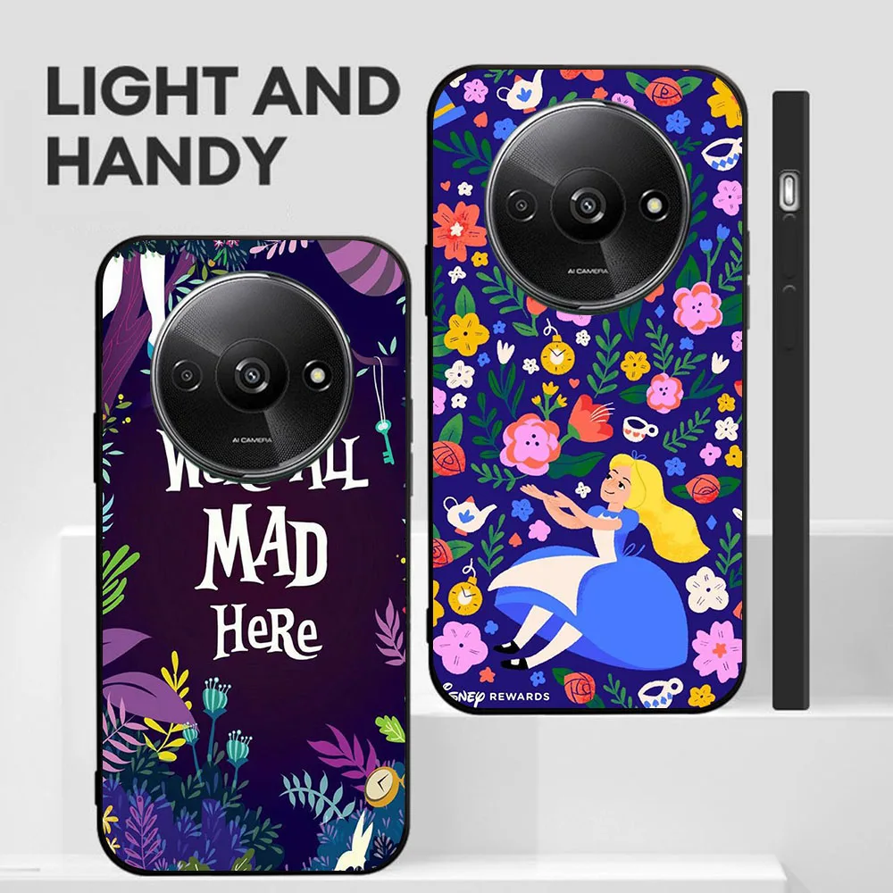 BD-1 Alice en el país de las Maravillas funda negra para Xiaomi Redmi Note 14 14C 14R A4 A3 A3X POCO F2 X3 C75 NFC Pro Plus - imagen 3
