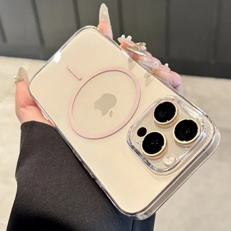 Funda de teléfono Magsafe de Color transparente HD ultrafina para iPhone 11, 15, 14, 13, 12, 16 Pro Max, cubierta magnética dura para PC con carga inalámbrica