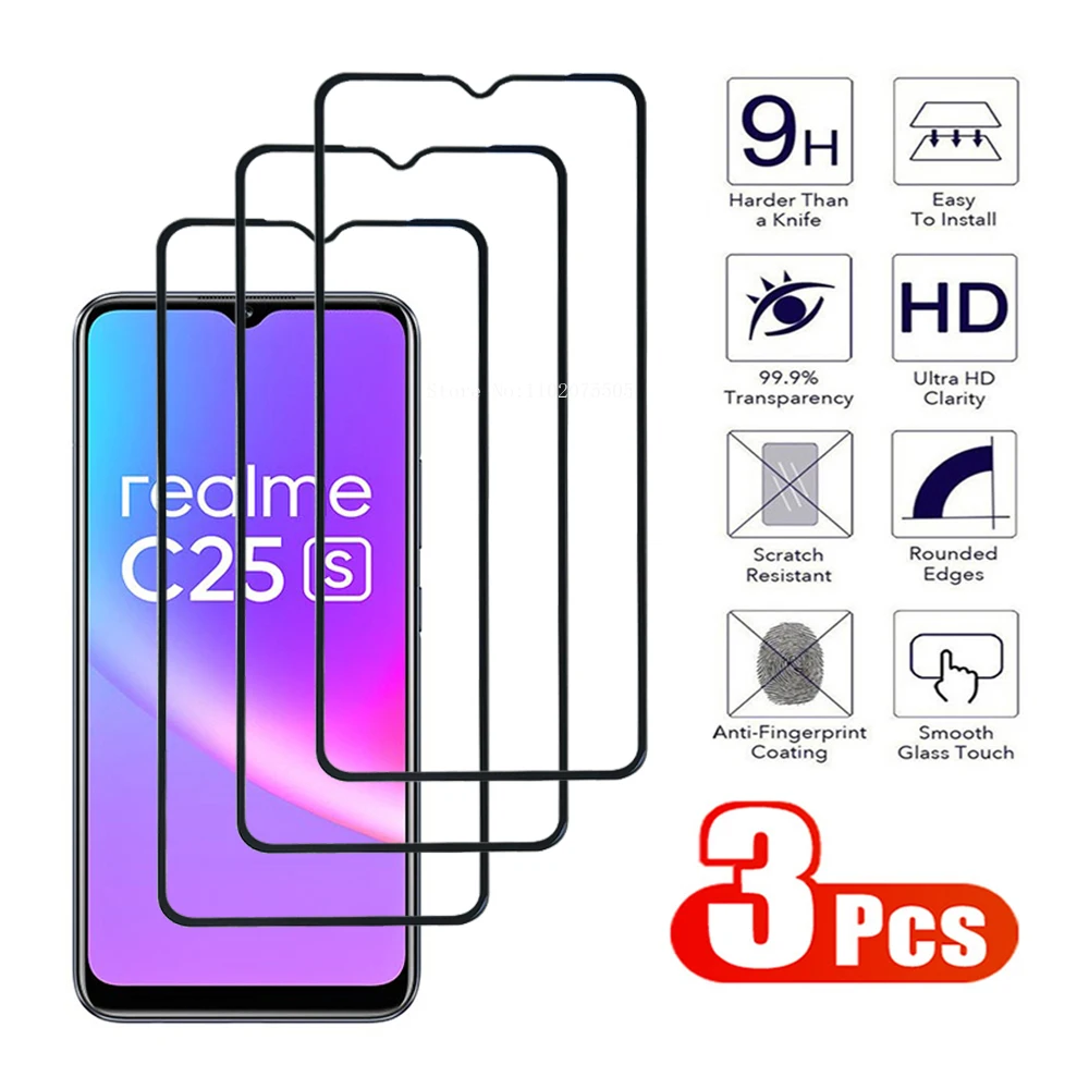 3 uds cubierta completa de vidrio templado para RealmeC55 C53 C51 C35 C33 C31 C30 Protector de pantalla C20 C21 C25 envío rápido gratis