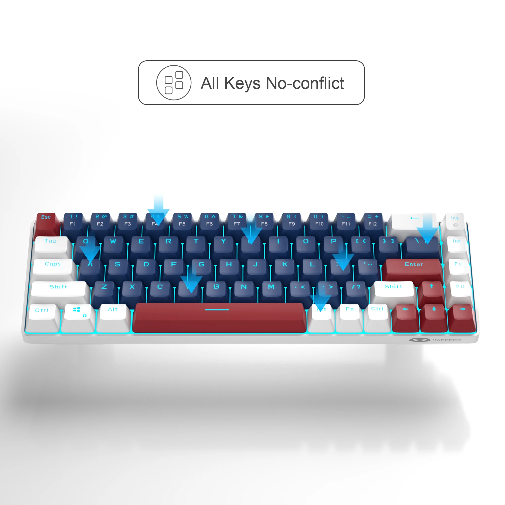 MageGee-Teclado mecánico portátil 60% para juegos, miniteclado de oficina con cable, retroiluminado LED, compacto, 68 teclas, mk-box, para Windows y PC - imagen 3