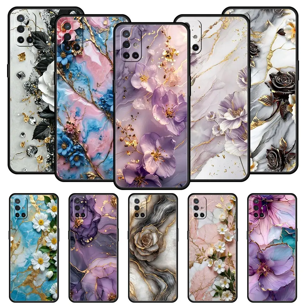Funda de teléfono de mármol con flores para OnePlus 15 13 12 11 10 9 8 13T 10T 7T Pro 13R 12R 9RT 8T Nord 4 N200 2T CE 2 3 5G Lite