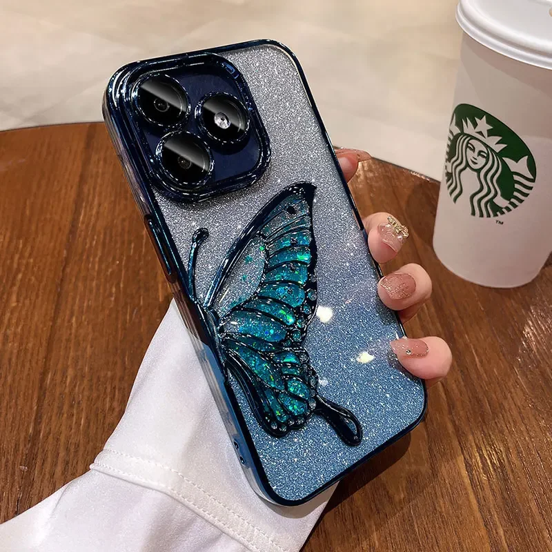 Funda Redmi Note14 5G de lujo, funda con mariposa de arena movediza ostentosa para Xiaomi Redmi Note 14 13 12 pro plus 14C 13C 12C, funda a prueba de golpes - imagen 4