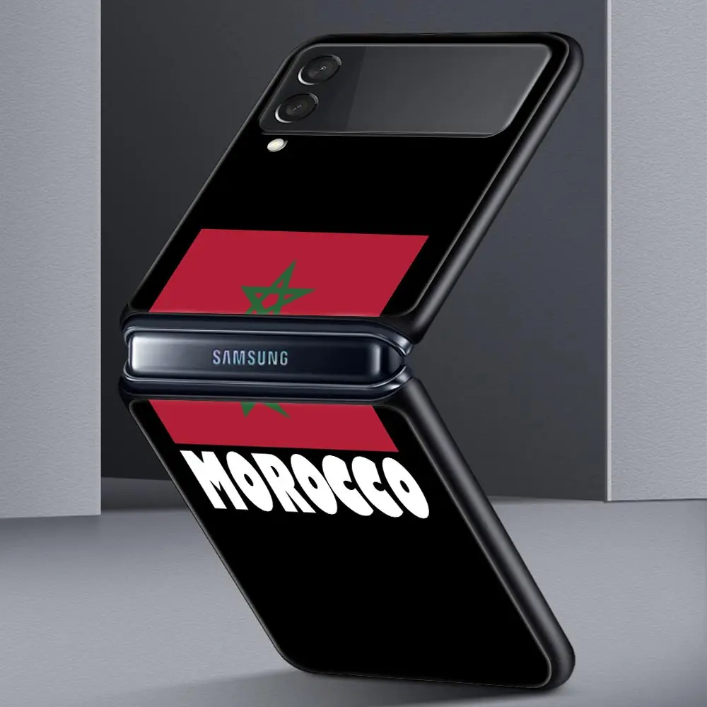 Para Samsung Galaxy Z Flip 3 4 5 duro negro plegable PC funda de teléfono bandera de Marruecos fútbol para Samsung Z Flip3 funda protectora Shell - imagen 3
