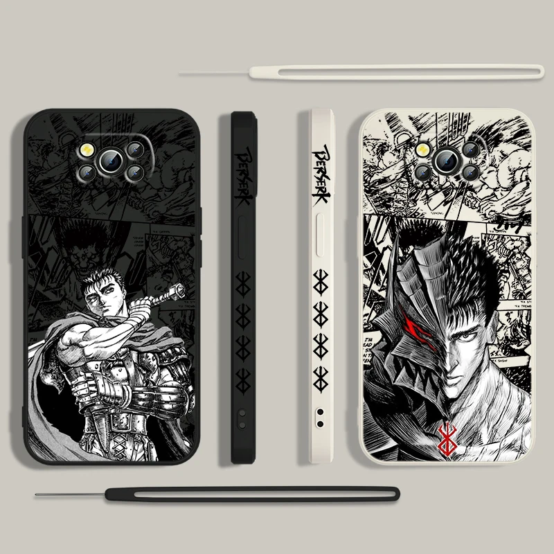 Anime Cool Berserk Guts para Xiaomi Poco cubierta para X4 X3 F4 NFC M6 M5 M4 M3 GT S Pro 4G 5G funda de teléfono de cuerda izquierda líquida - imagen 2
