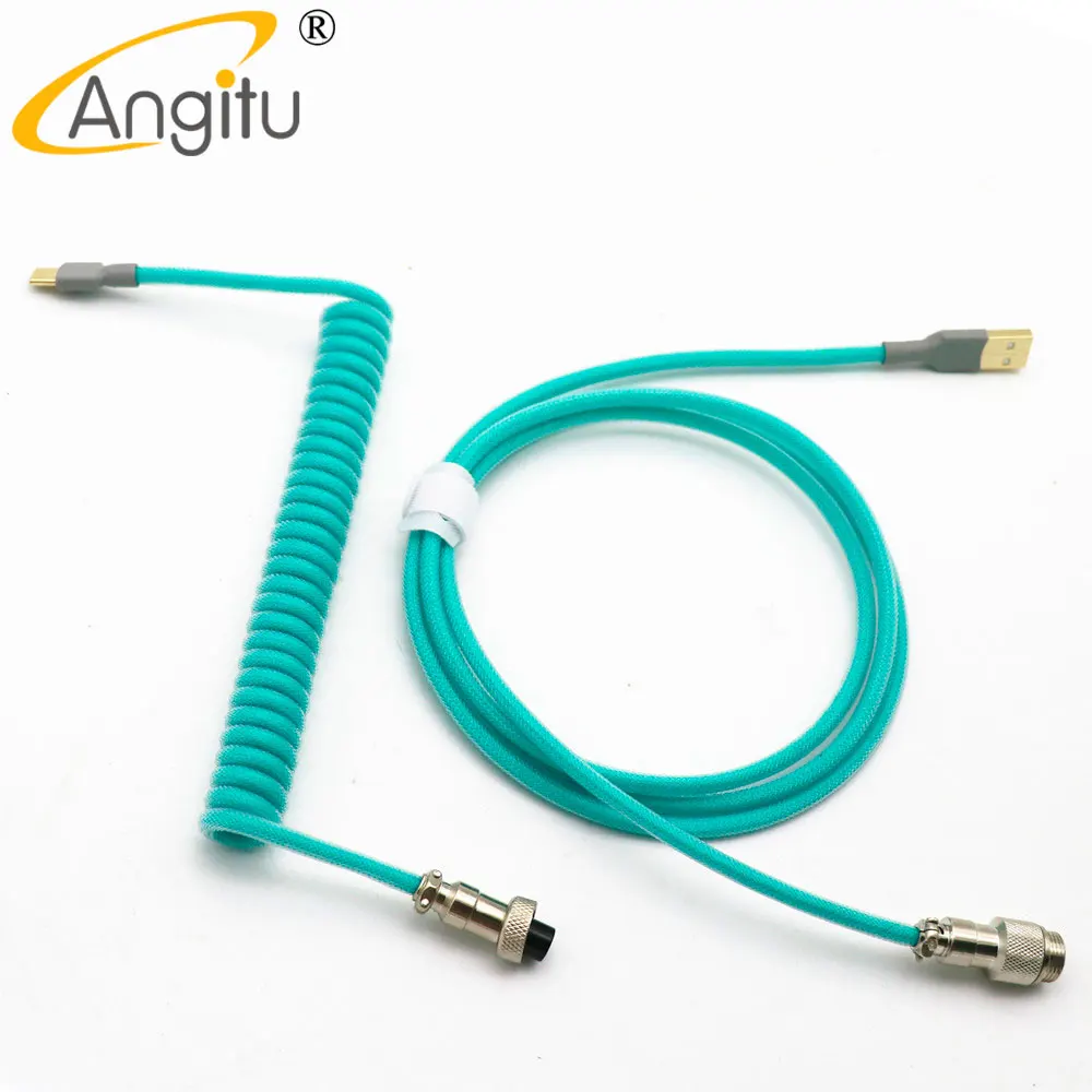 Angitu-Cable USB en espiral para teclado mecánico personalizado, Cable USB tipo C/Micro/Mini, carga rápida con aviador GX16 - imagen 2