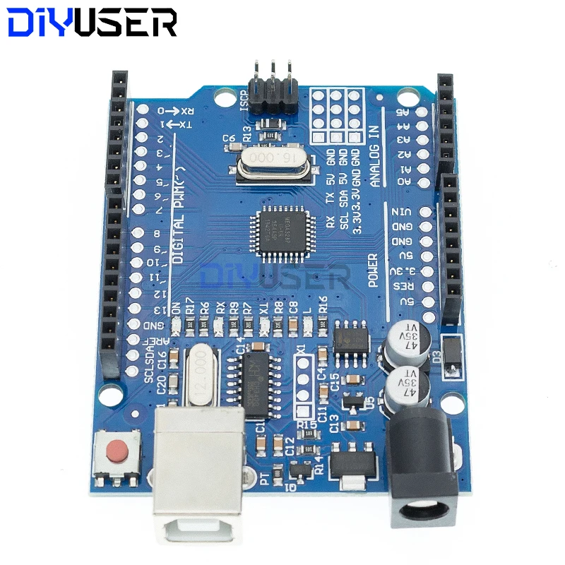 Placa de desarrollo DIYUSER UN0 R3 ATmega328P con cabezal de pines y cable Compatible con proyectos Arduino IDE - imagen 3