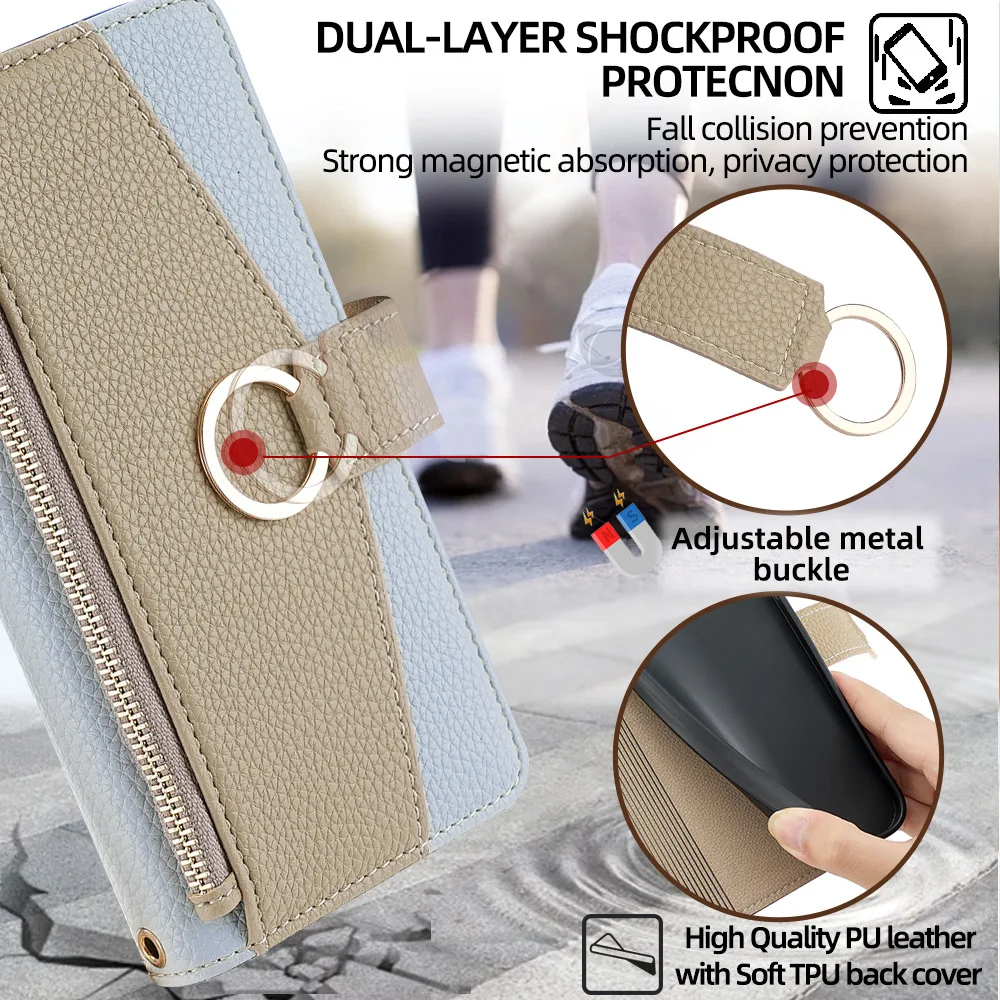 Funda tipo billetera de cuero de lujo para iPhone 17 16 15 14 Plus 14 Pro Max cubierta suave a prueba de golpes - imagen 5