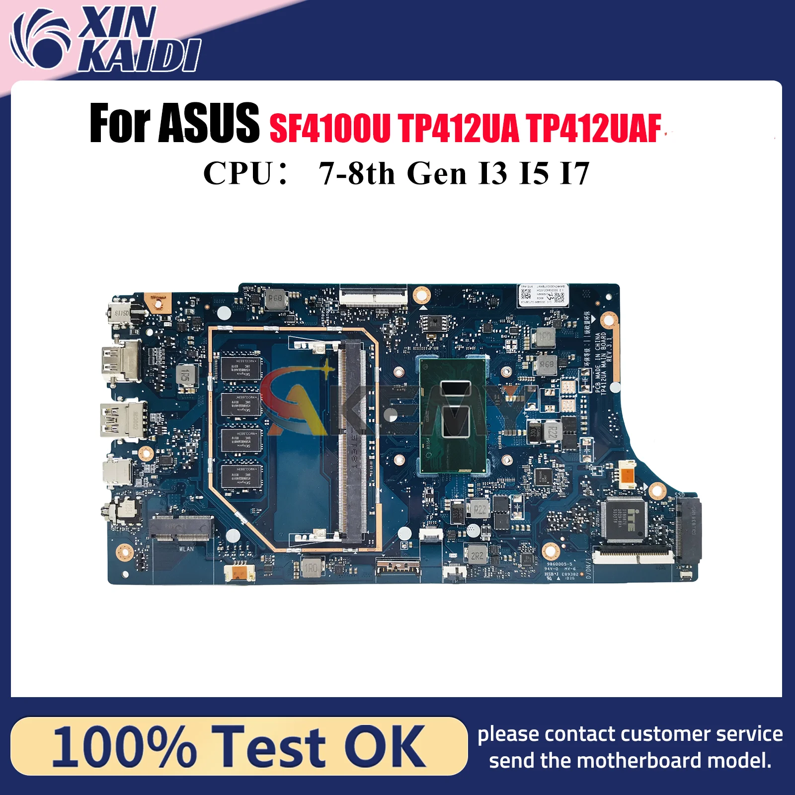 Placa base para ordenador portátil TP412UA para ASUS VivoBook Flip TP412U TP412UAF SF4100U TP412UA con CPU I3 I5 I7 100% pruebas OK stk