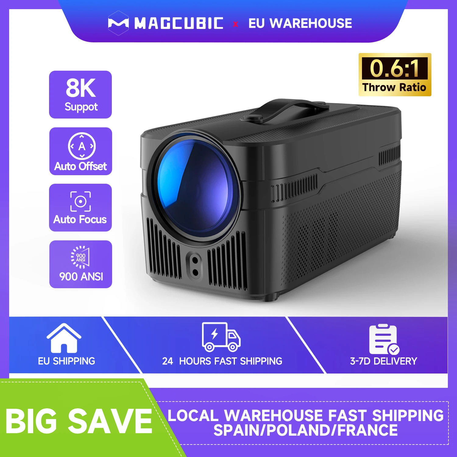 Proyector Magcubic Auto Focus 900ANSI de alcance ultracorto con compensación automática 1080P 8K HD WiFi6 BT5.4 Allwinner H716 Voice nuevo HY450 - imagen 2