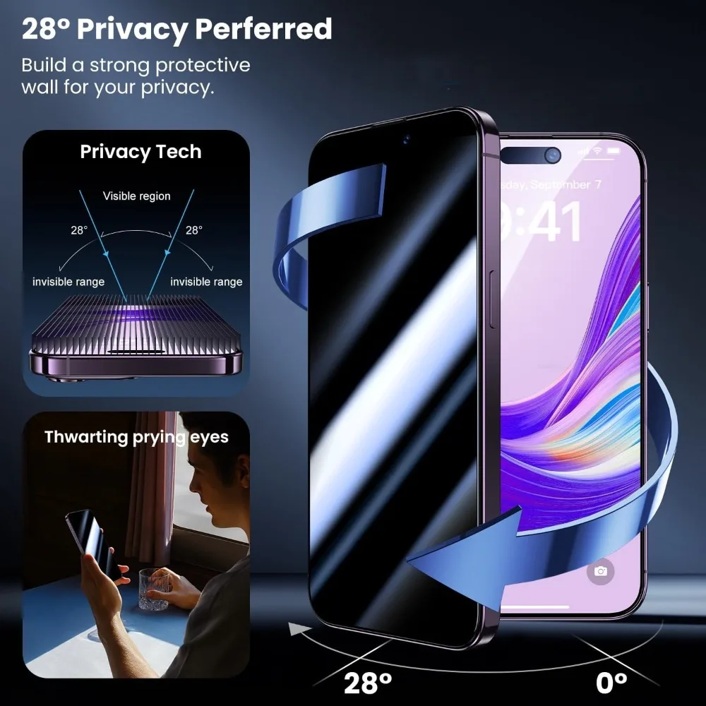 Protector de pantalla de privacidad para iPhone 11, 12, 13, 14, 15, 16, 17 Pro Max, cubierta completa de vidrio protector para iPhone XR XS 7 8, 2 uds. - imagen 4