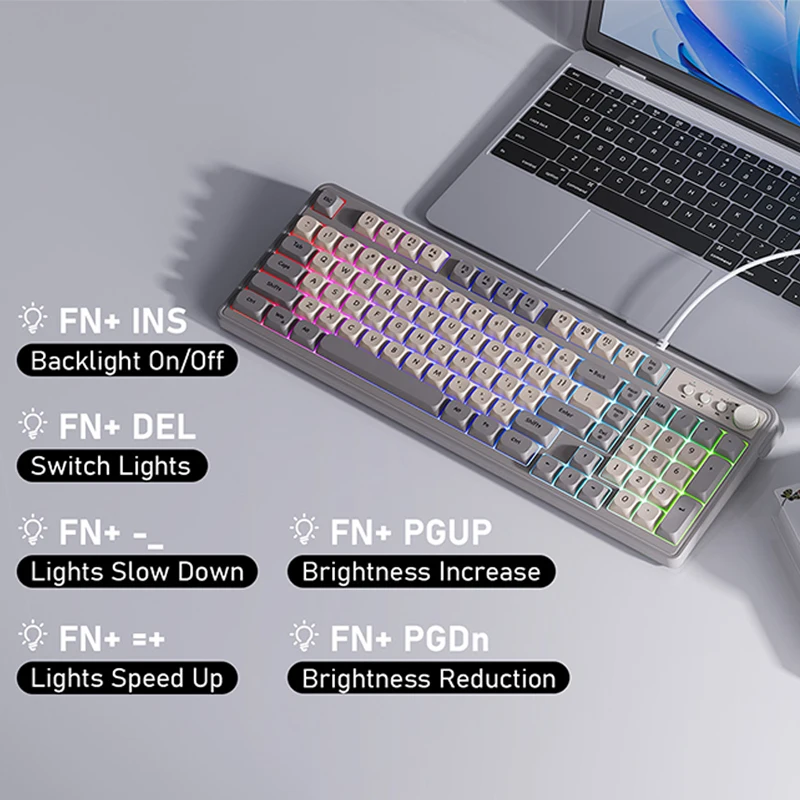 Teclado para juegos EWEADN con cable, 98 teclas silenciosas con teclas color crema, iluminación RGB arcoíris, diseño ergonómico para deportes electrónicos y trabajo - imagen 5