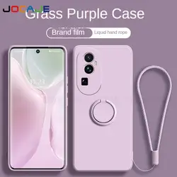 Funda de teléfono con soporte de anillo de silicona líquida para OPPO Reno 10 Pro Plus 9 8 7 6 pro plus 7SE, funda protectora trasera con cordón