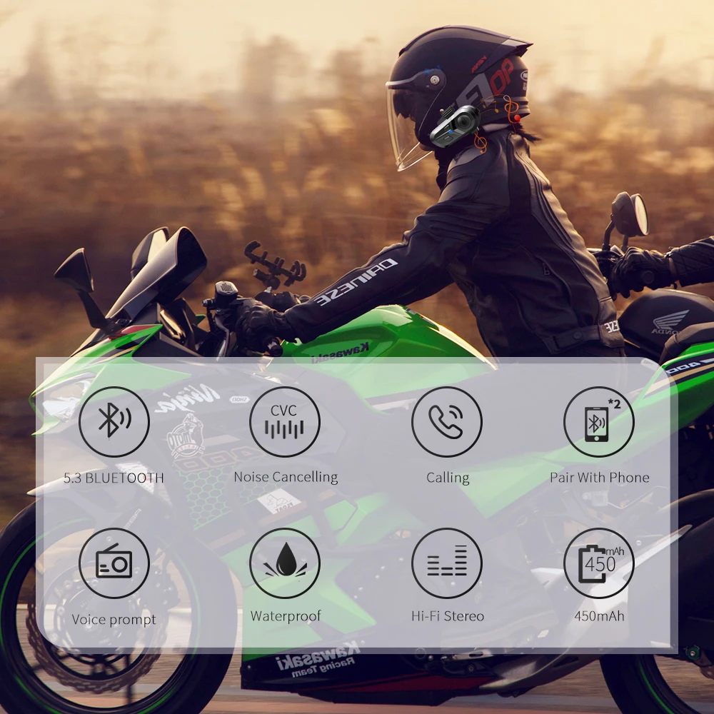 Auriculares Bluetooth 5,3 para casco de motocicleta, auriculares inalámbricos impermeables con manos libres para llamadas, reproductor de música para casco de motocicleta - imagen 3