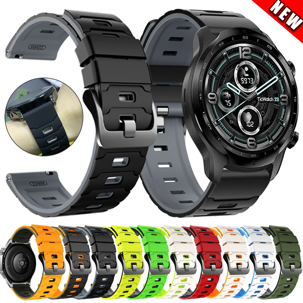 Muñequeras deportivas de silicona de 22mm para TicWatch GTW/Pro 3 Ultra E2 S2 Pro X GTH 2 2021, pulsera de repuesto para reloj inteligente para hombres y mujeres