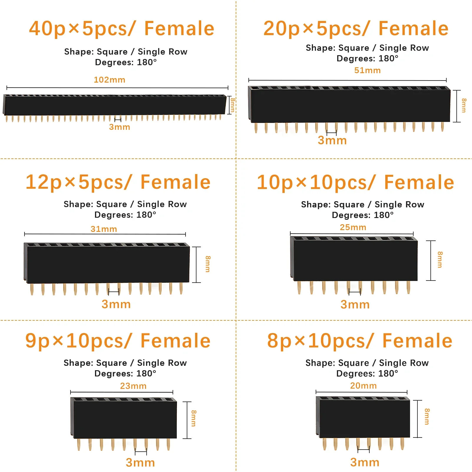 Placa PCB recta de una sola fila para Arduino, Kit surtido de tira de conector de cabezal de Pin hembra, escudo prototipo, 155 piezas, 2,54mm - imagen 2