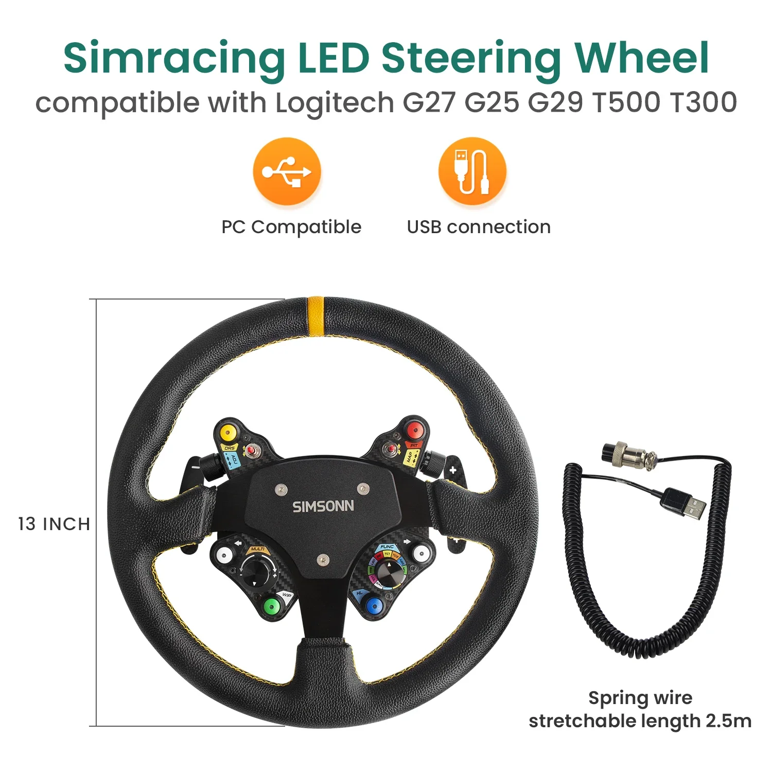 Simracing steering wheel control PC racing wheel  led button  joystick gaming paddle shifter for logitech g29 thrustmaster th8a - imagen 2
