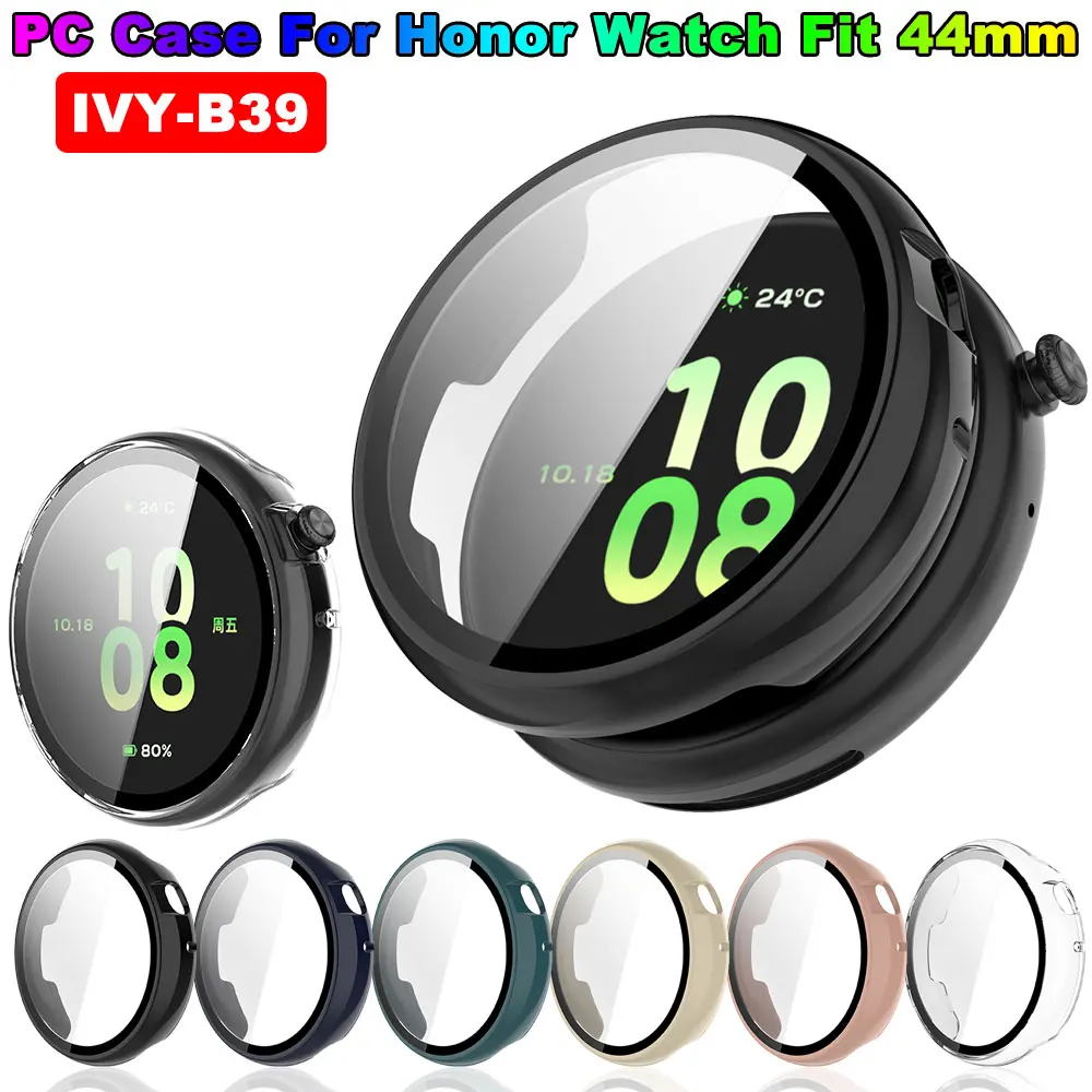 Vidrio templado + funda para Honor Watch Fit Protector de pantalla de 44mm cubierta de reloj de parachoques integral de PC dura para Honor Watch Fit IVY-B39