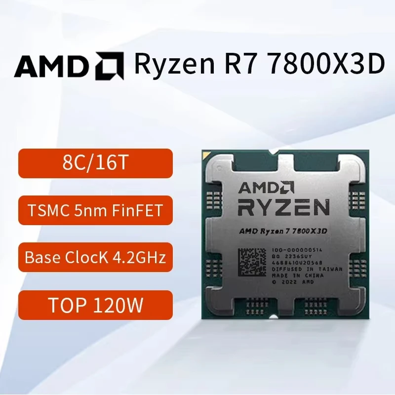 PROCESADOR AMD Ryzen 7 7800X3D R7 7800X3D 5,0 GHz 8-Core 16-Thread CPU procesador 5nm 96M Socket AM5 placa base compatible con X670/B650 - imagen 3