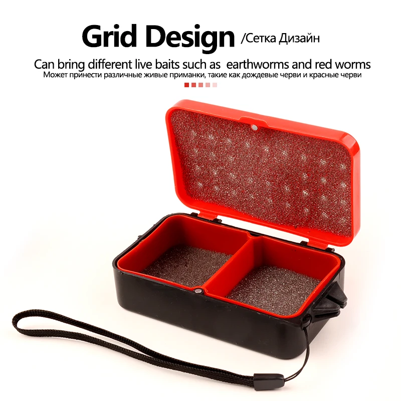 Caja de lombriz de pesca + 1 bolsa de ganchos, caja de almacenamiento de cebo de señuelo de pescado, estuche de almacenamiento transpirable multifuncional con herramienta de cuerda colgante, 1 ud. - imagen 3