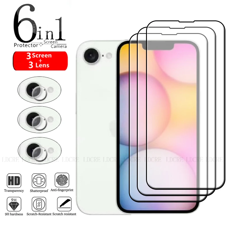 6 en 1 para iPhone SE 2025 vidrio para iPhone SE 2025 vidrio templado cubierta completa 9H HD Protector de pantalla para iPhone SE 2025 Len Glass